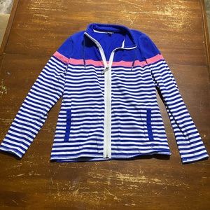 T By Talbots Womens Full Zip Jacket Blue White Striped Long Sleeve Size Medium